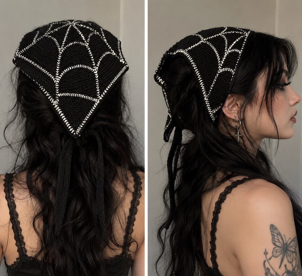 Black Spiderweb Crochet Bandana Headbands O/S Gothic Witchy Festival Whimsigoth